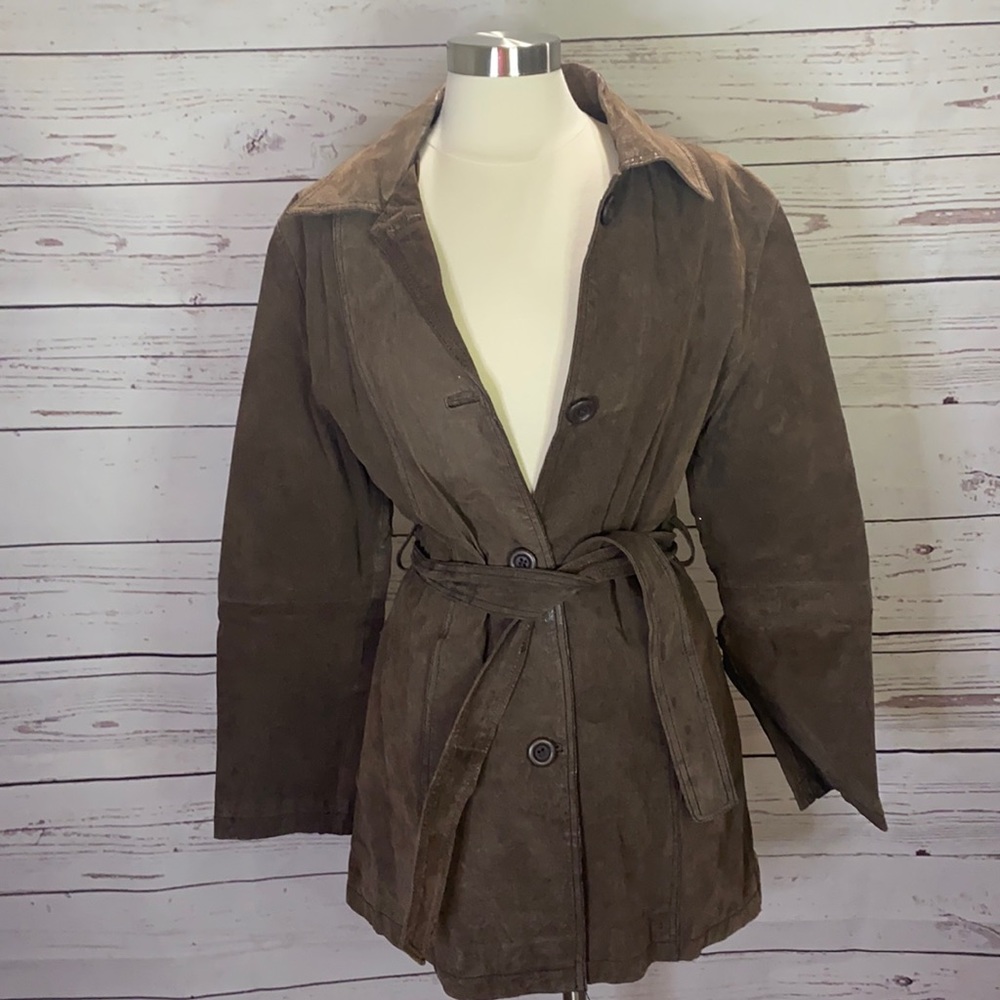 Brown leather coat Y2K